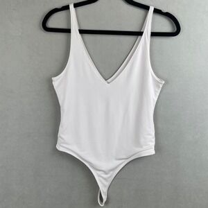Leith White V-Neck Thong Ballet Bodysuit Wmns M Sleeveless Stretch Feminine Chic
